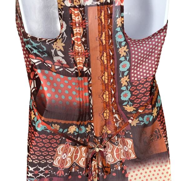 American Rag Tank Top Patchwork Button Front Bohemian Shirt Womens S Mixed Print - Picture 4 of 9